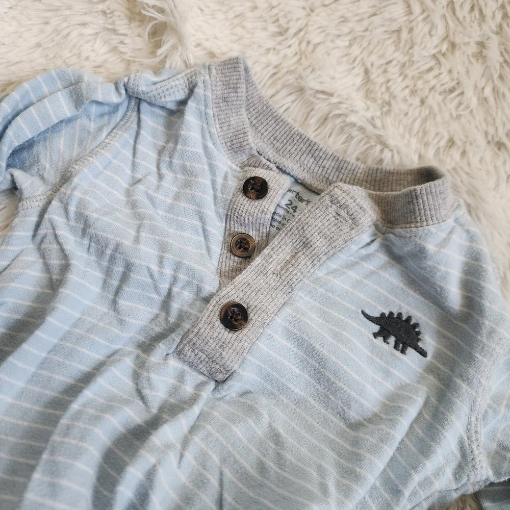 Carter's 100% Cotton Light Blue Striped Bodysuit Snap Closure Long Sleeve 24M